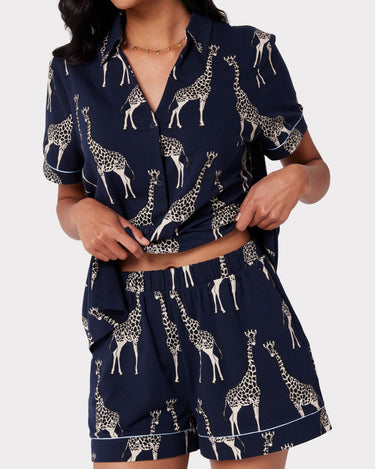 Navy Giraffe Print Organic Cotton Short Pyjama Set